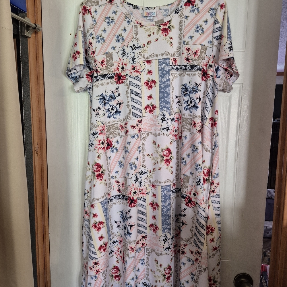 LuLaRoe Pink and Blue Floral Midi Dress